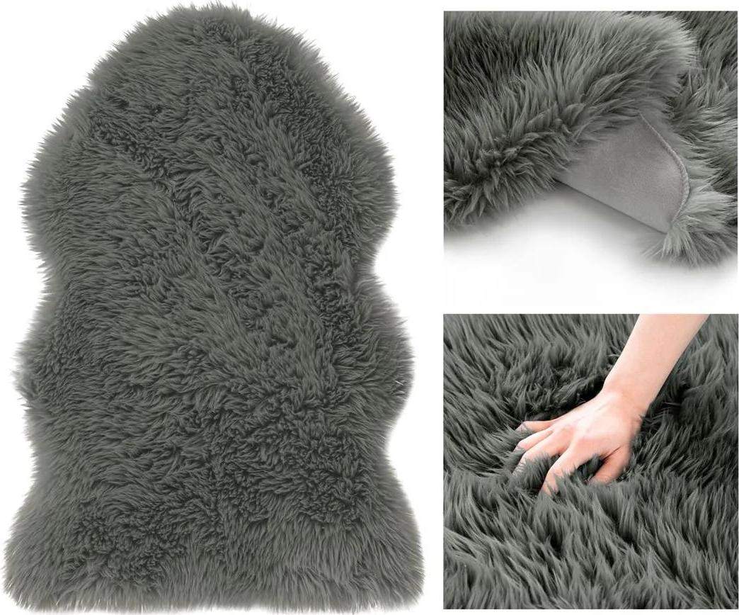 Tmavě šedý koberec DOKKA z umělé ovčí kůže 75x150cm