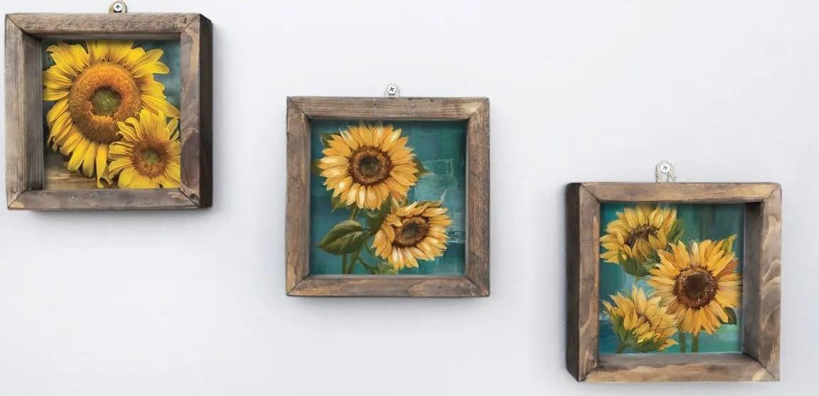 Sada nástěnných obrazů Sunflowers 15x15 cm 3 ks žlutá