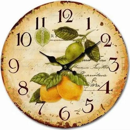 Dřevěné nástěnné hodiny Vintage lemons