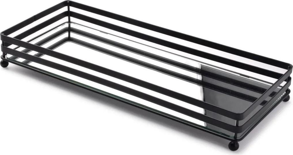 Obdélníkový dekorativní podnos CEDRIC 39 cm se zrcadlem černý