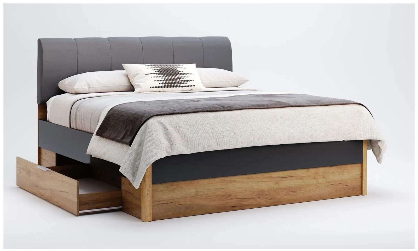 Dvoulůžková postel Ramona 160x200 s šuplíky dub Craft/matná láva