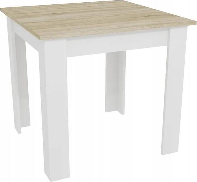 Bílý jídelní stůl s deskou v dekoru dub sonoma MADO 80x80