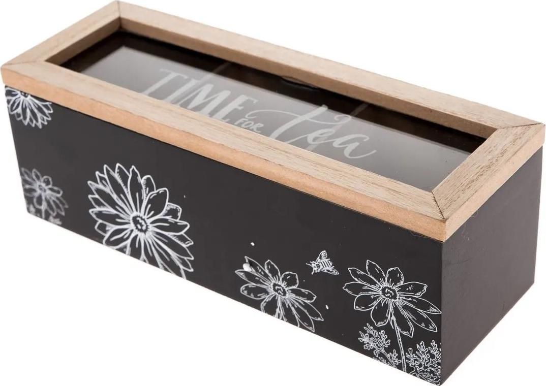Dřevěný box na čajové sáčky Meadow flowers černá
